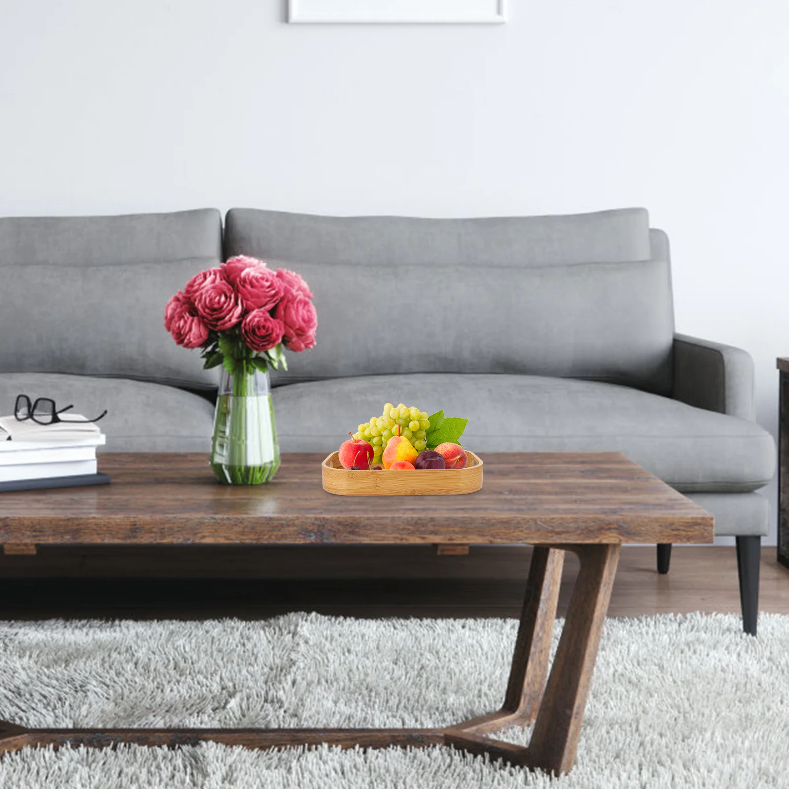 

1Pcs Bamboo Fruit Tray Eco-Friendly Food Serving Tray for Breakfast Coffee Bread Storage Retro Household Organizer Double Handle