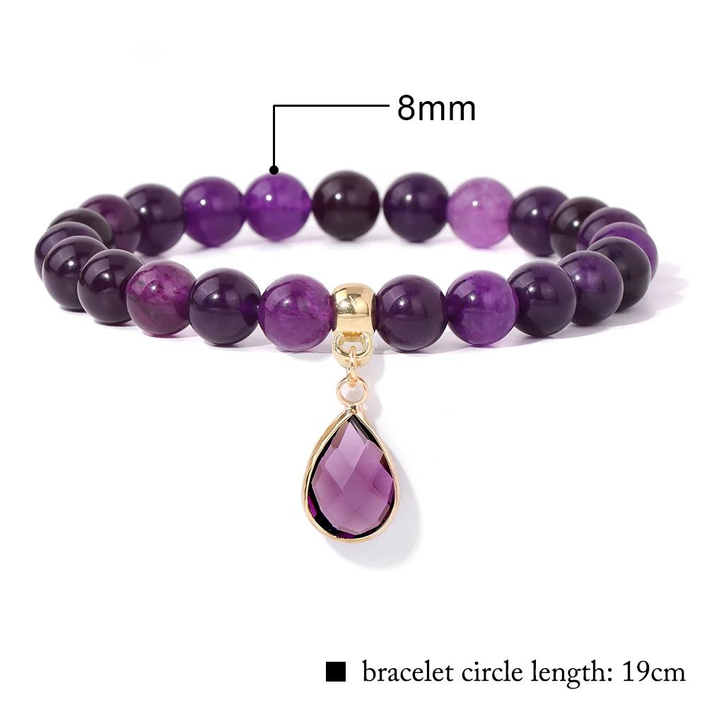 High Quality Natural Sun Stone Bracelet 8mm Healing Quartz Crystal Beads Water Drop Pendant Bracelets for Women Men Jewelry Gift