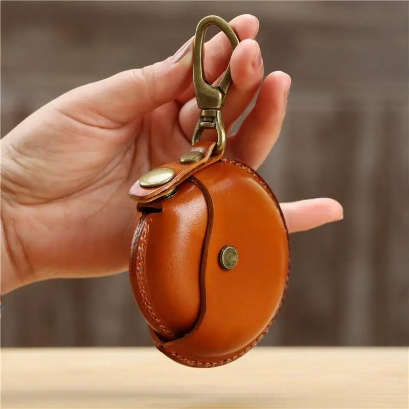 Handcrafted Storage Bags, Genuine Leather Small Round Bags, Portable and Creative Bluetooth Earphone Cases, High-End Gift Boxes,