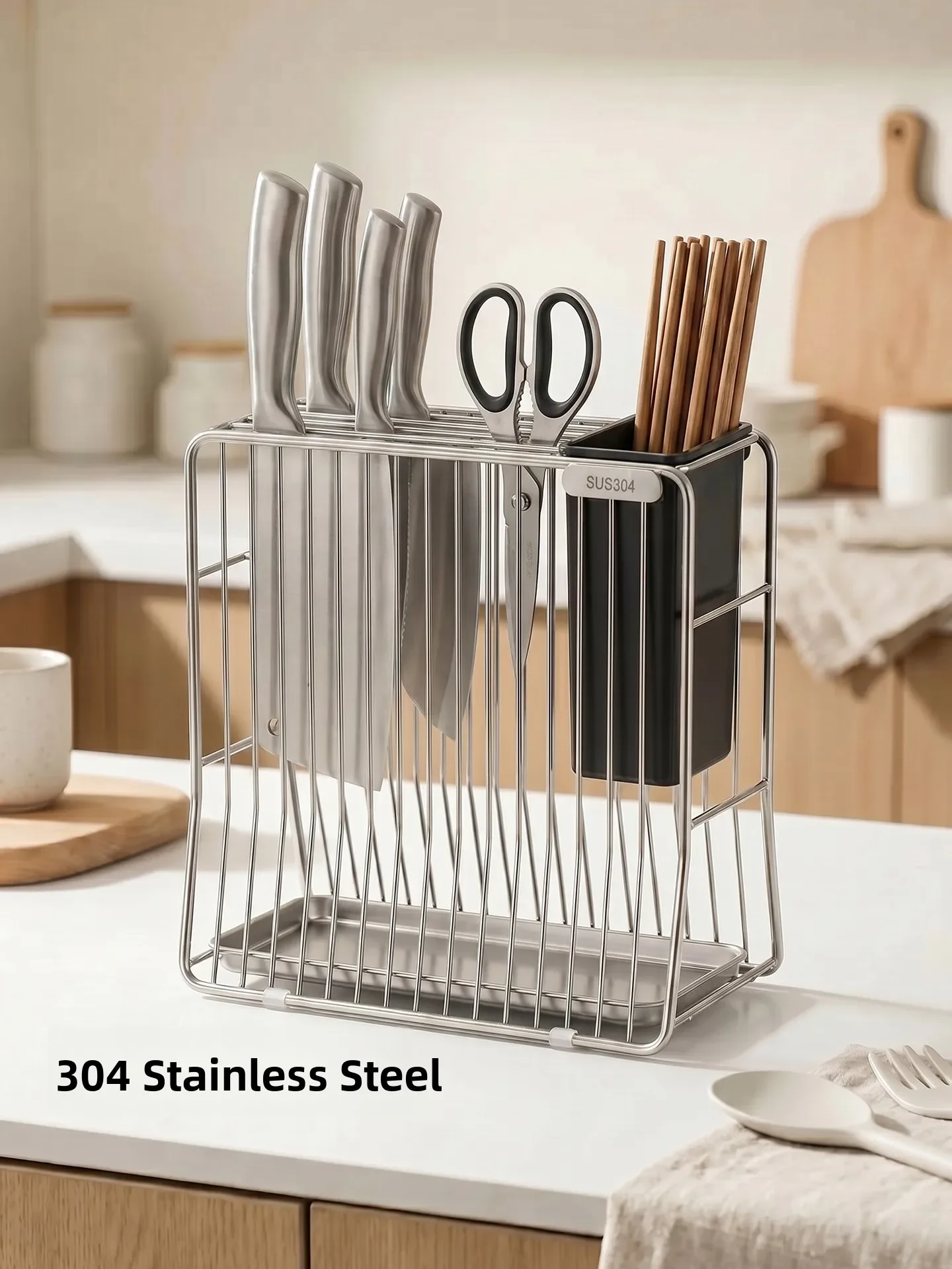 Kitchen Multi-Function Storage Rack Knife Holder Chopsticks Tube One-Piece Home Advanced Countertop Knife Tool Holder