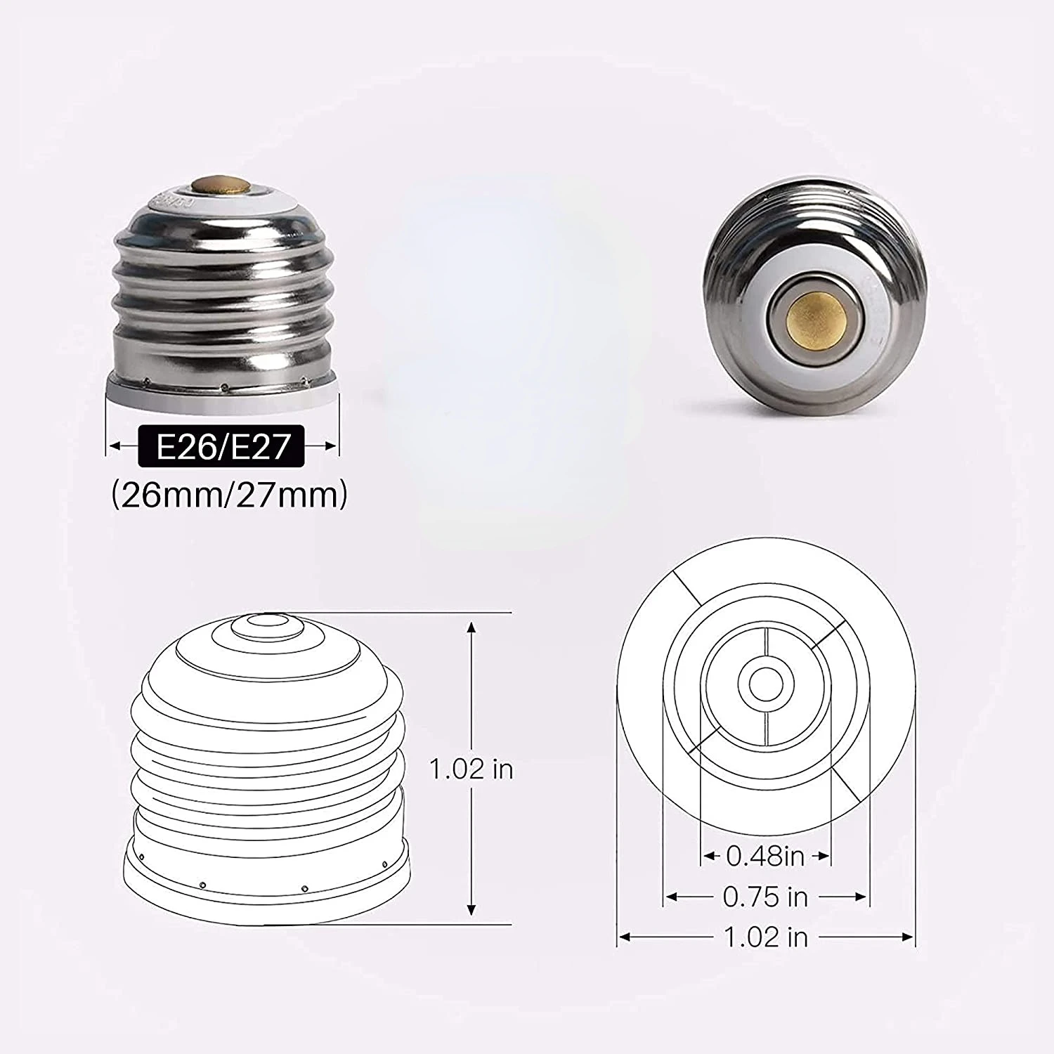 E27 E26 to E12 Adapter Light Socket Medium to Candelabra Screw Bulb Socket Maximum 60W Heat Resistant No Fire Hazard