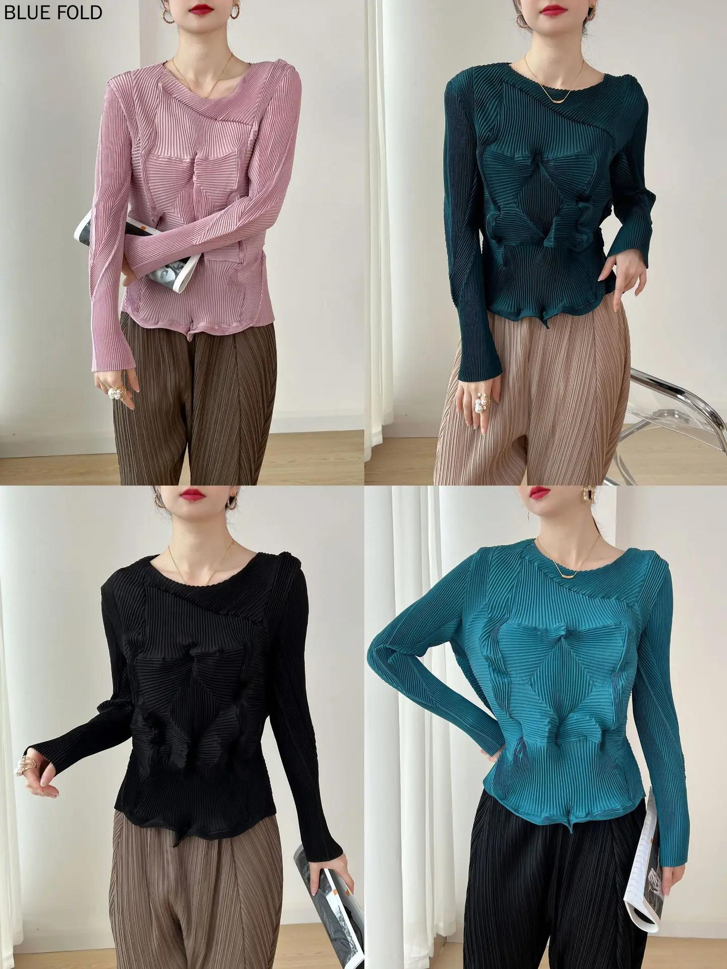 Miyake Main Line Flower Bud Series Long-Sleeved Tops for Women Personalized Pleated Pleated Pleats, Fashionable and Personalized