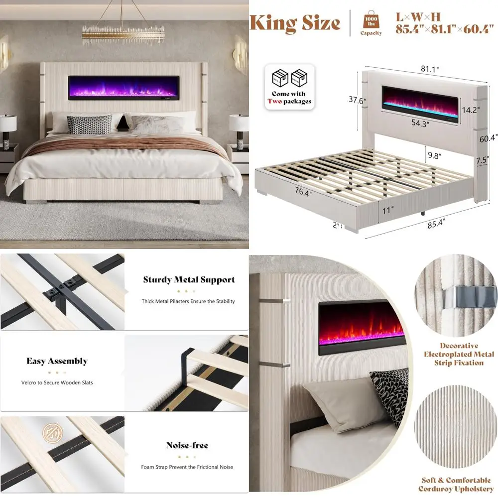 King Size Wingback Platform Bed Frame with 60.4