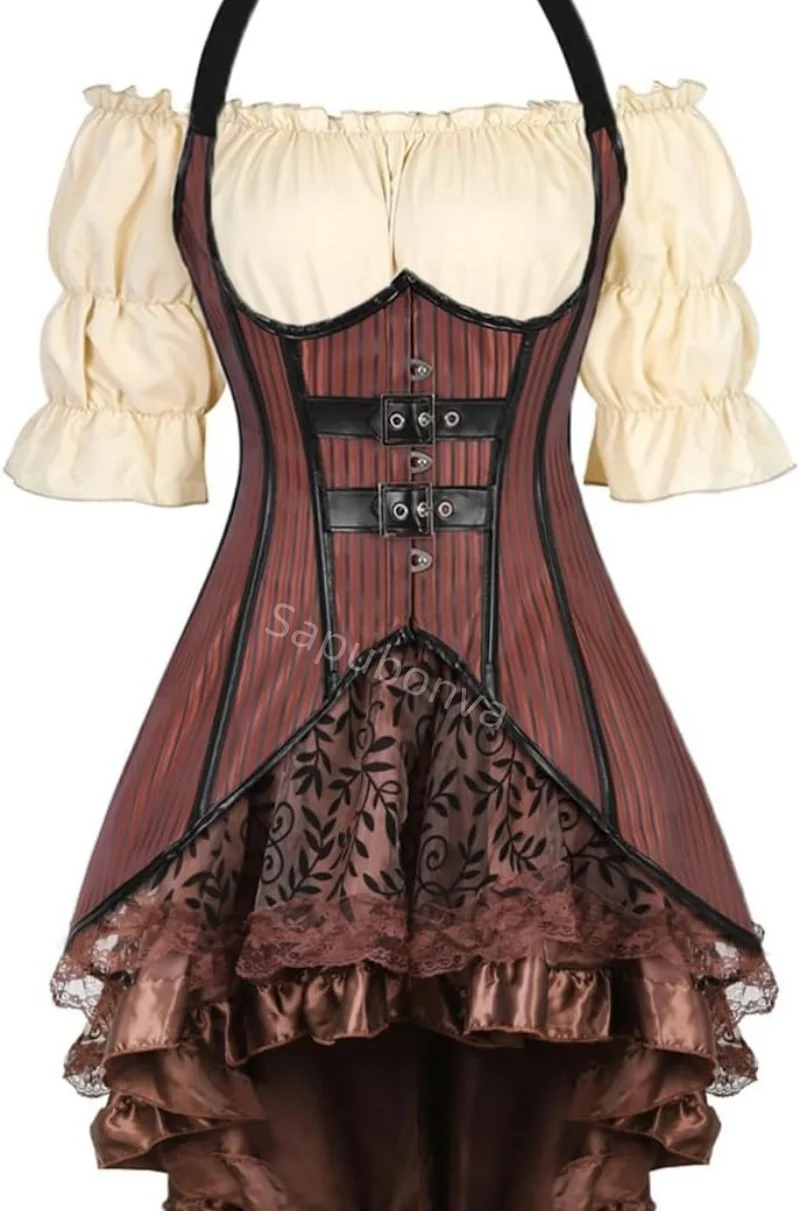 Corset Dress Pirate Set 3 Set Costume Woman Role Playt Fancy Vintage Gothic Plus Size Burlesque Medieval Renaissance Halloween