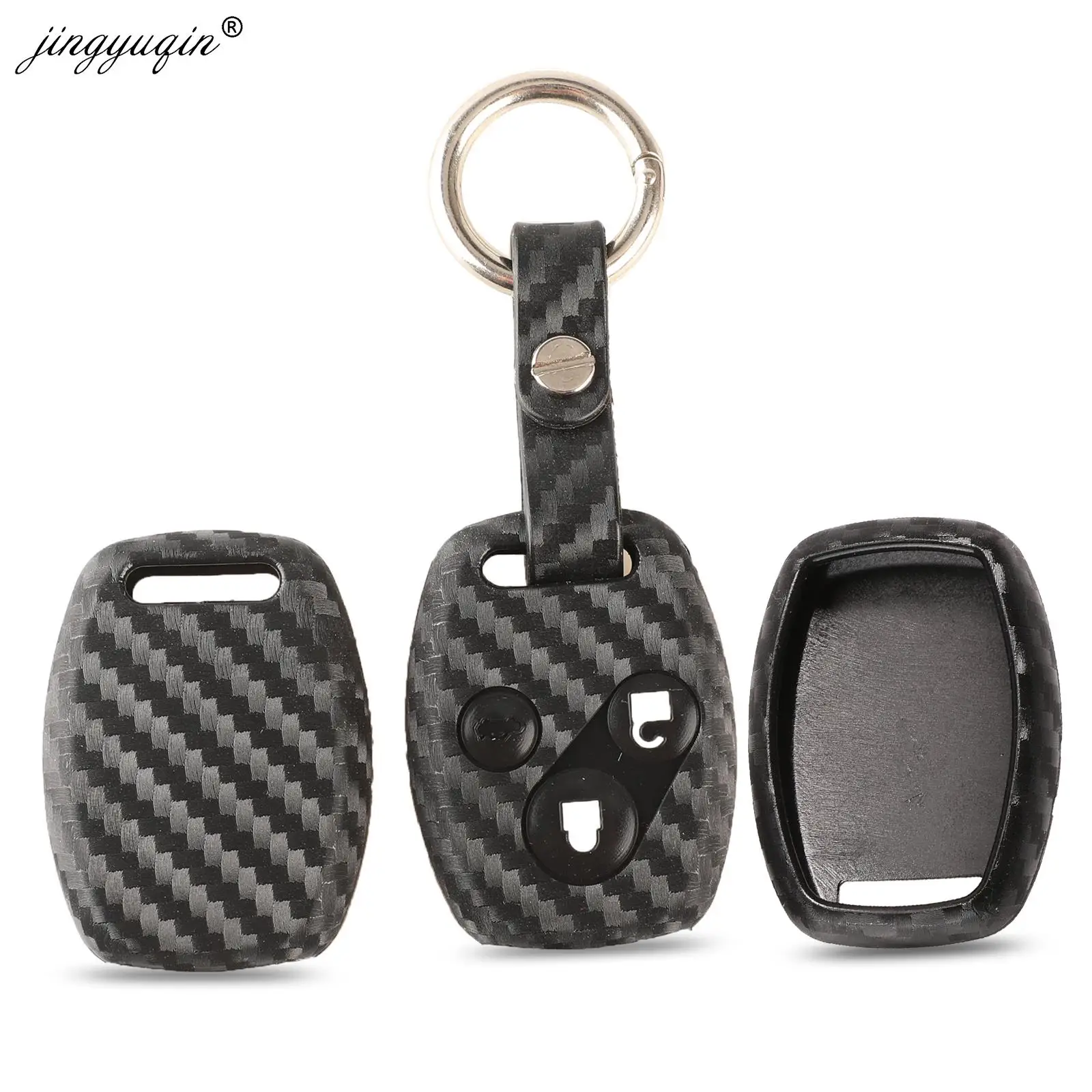 jingyuqin Carbon Fiber Silicone Car Remote key Case Fob For HONDA Accord Civic CRV Pilot Fit 2 3 4 Button Key Cover Holder