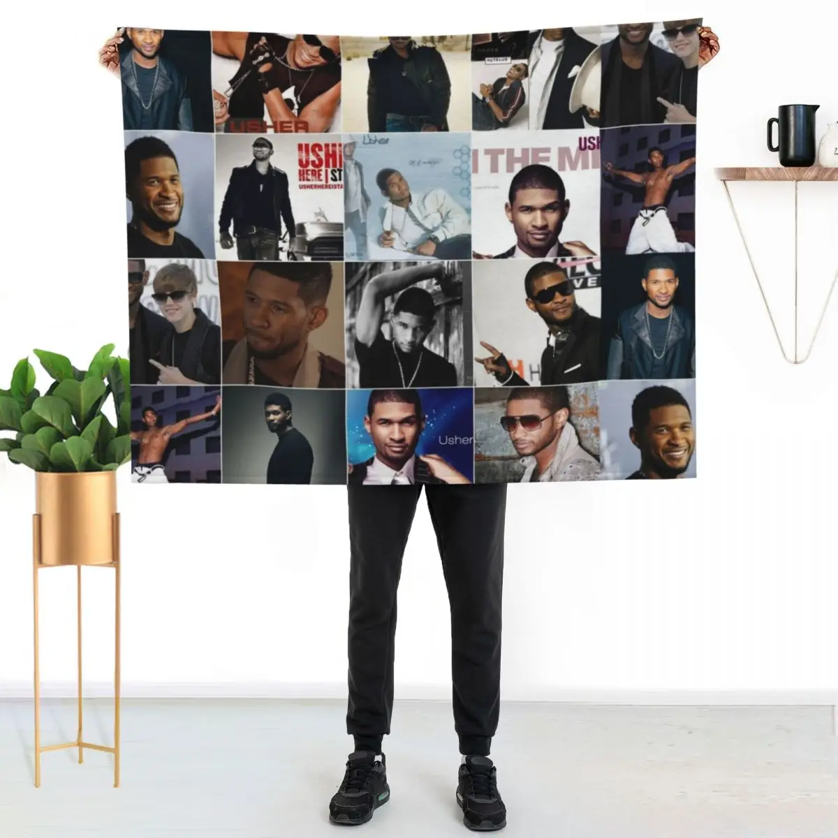 

Usher Singer Photo Collage Throw Blanket Outdoor Soft Blanket for Picnic Beach Camping