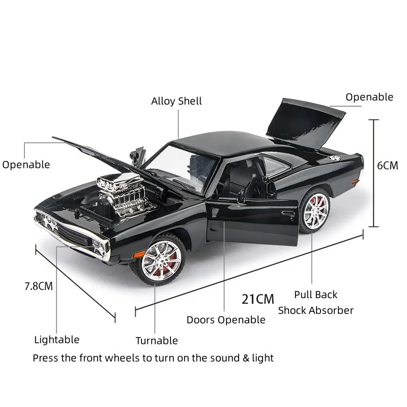 لعبة سيارة صغيرة سريعة وغاضبة موديل دودج تشارجر R/T 1/24 من خليط معدني تعمل بالسحب للخلف مجموعة هدايا للأطفال الصغار