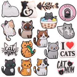 1-17PCS PVC Kawaii Animal Cat Mom Sandal Shoe Decoration Buckle Charms Fit Wristbands Hole Slipper Accessories Kid Xmas Gift