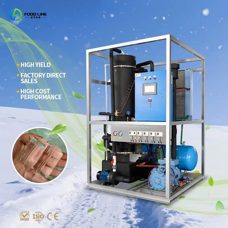 Tube Ice Making Machine Long Life PLC System with Low Noise Compressor and Corrosion Proof Pump for Industrial Brine Cooling