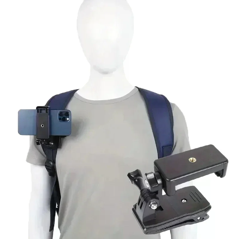 1 قطعة حقيبة الظهر المضادة للانزلاق حزام قاعدة تركيب مزودة بمشبك حامل هاتف قابل للتعديل في الهواء الطلق حامل فيديو مباشر المشبك جبل