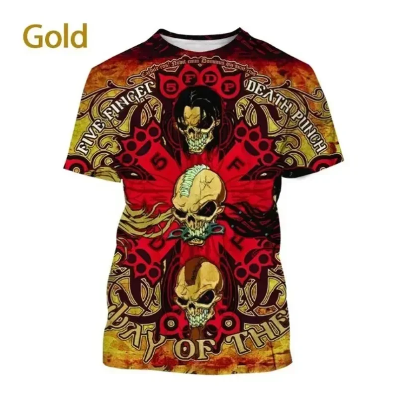 2024 Pop Hip Hop T-Shirts Men Women Five Fingers Death Punch Music Style 3D Print Men's Clothing Short Sleeve T-Shirts for Mens