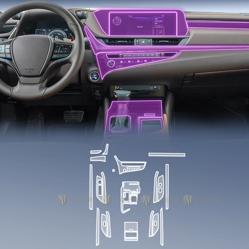 

Защитная пленка из ТПУ для салона автомобиля Lexus ES 2021-2026: для приборной панели, центральной консоли и рычага переключения передач, прозрачная, антицарапинная, аксессуар