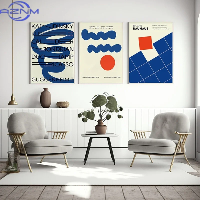 Blue Line Bauhaus Geometric Canvas Poster Mid-century Bauhaus Sports Wall Art Prints Are Used in Modern Living Rooms Home Decor