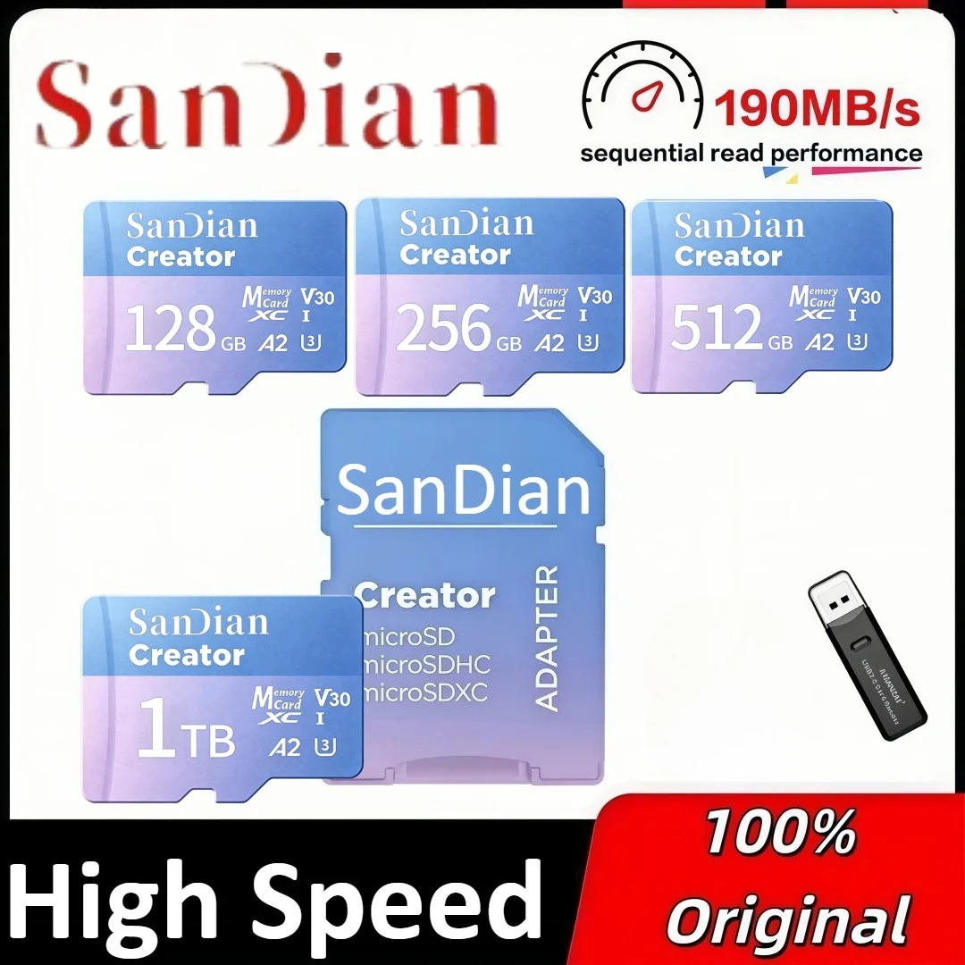 High Speed MicroTf SD XC CARD 128GB V30 A2 Memory Card 256GB 512GB 1TB Micro Tf SD Card Max 190Mb/s TF Card for 4K drone GOPR