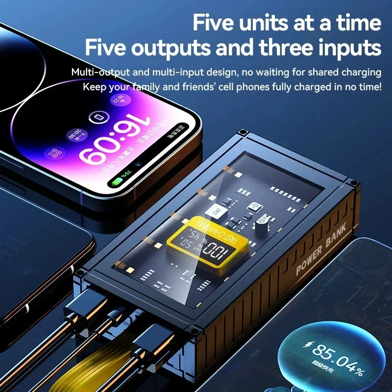 Power Bank Container 50000mah Transparent Digital Display Auxiliary Battery Fast Charging Power Bank For Huawei Iphone Xiaomi