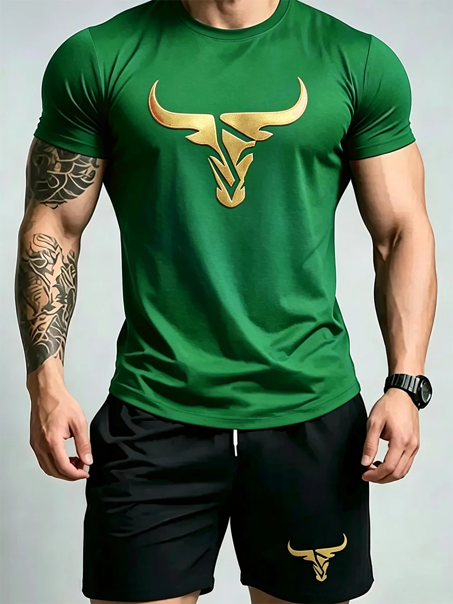 Men's Summer Sports Short Sleeve Set, Two-Piece Set, Men's Summer Quick-Dry Sports Set, Breathable Mesh Short Sleeve T-Shirt