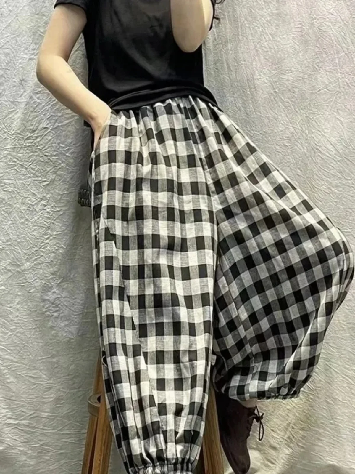 

Новые летние женские брюки 2026 года в стиле ретро из хлопка и льна, повседневные, модные, свободного кроя, больших размеров, укороченные, в стиле Харлан