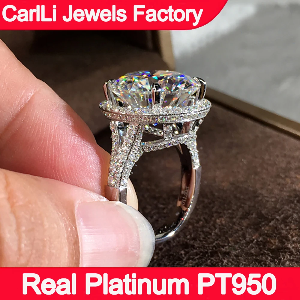 Custom Real Platinum Pt950 Ring Women Wedding Party Anniversary Engagement Ring 3 4 5 Carat Round Crown Moissanite Diamond Ring