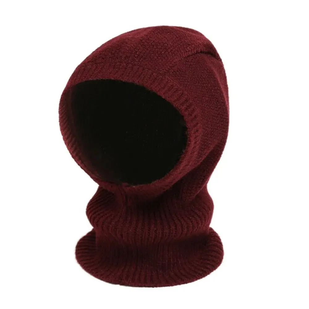 

Kawaii Windproof Balaclava Hat Woolen Solid Color Knitted Hooded Cap Pullover Keep Warm Neck Collar Beanies Cap Autumn