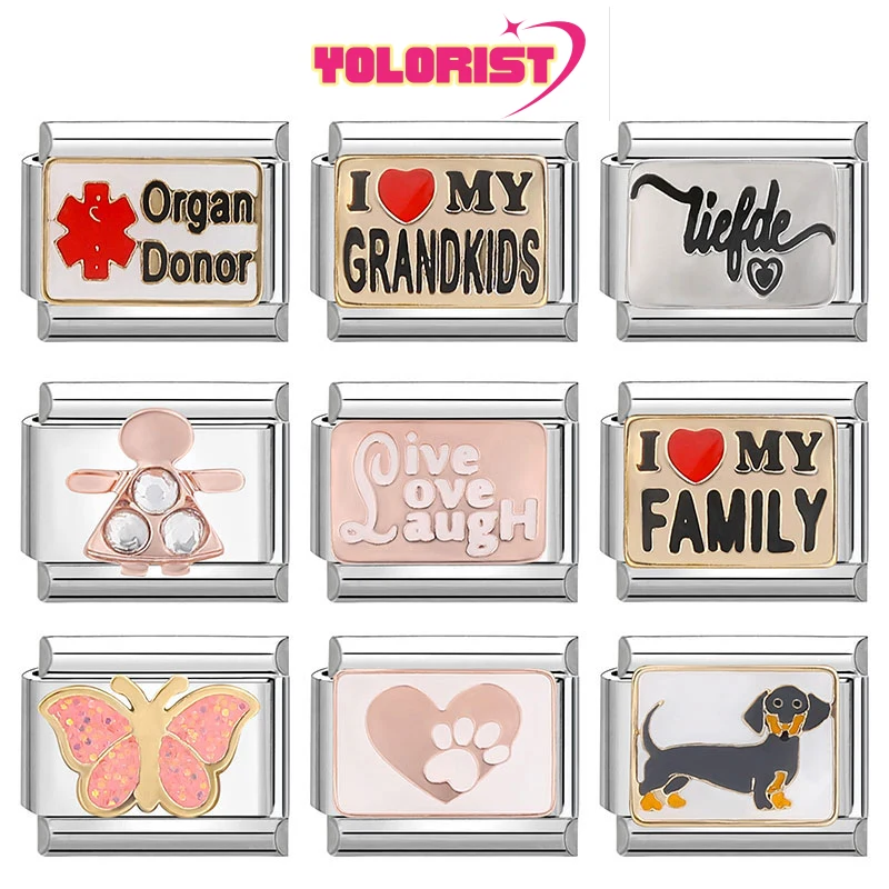 

Yolorist Retro Charm Liefde Daisy Cat Italian Charm Links Fit 9mm Bracelet Stainless Steel DIY Making Jewelry Wholesale