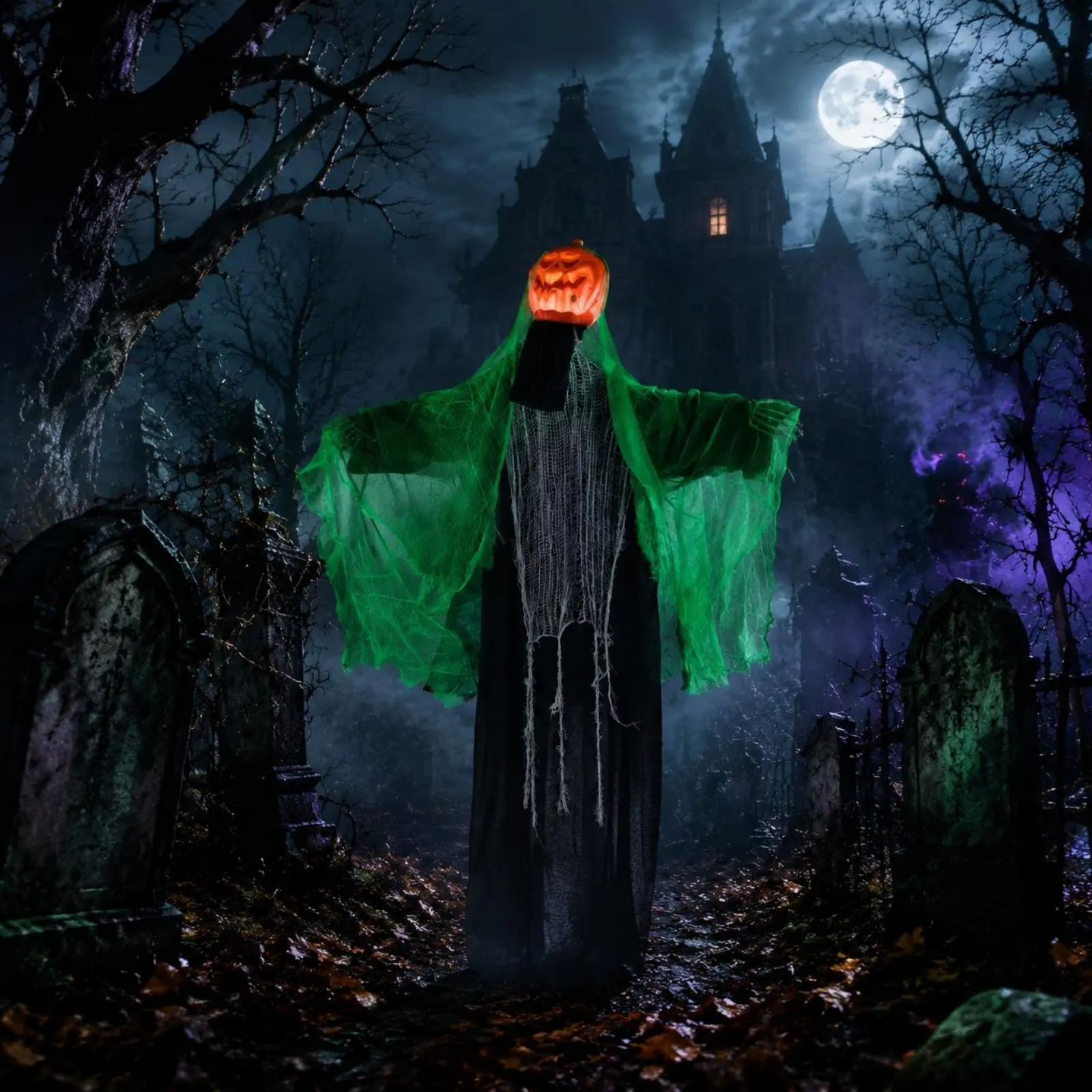 Sound-Activated Halloween Figure Motion Sensor Light-up Pumpkin Ghost Seasonal Decor Haunted House Design for Outdoor