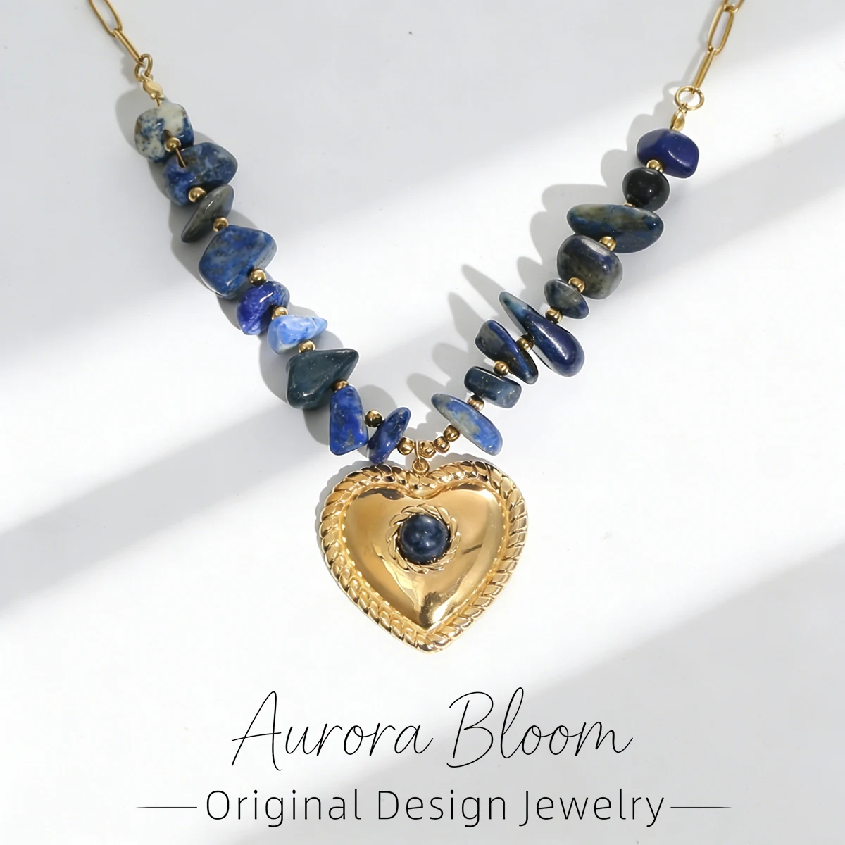 

AURORA Bohemia Natural Stone Women's Necklaces Retro Stainless Steel Heart Love Pendant Necklace For Women's Jewelry Decoration