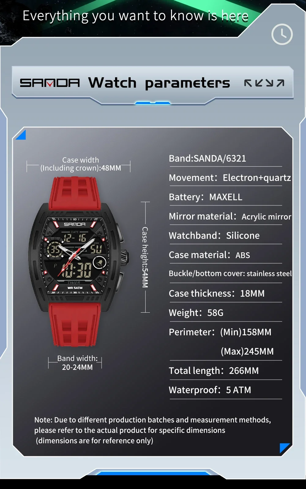 SANDA 6321 ساعة إلكترونية جديدة رقمية متعددة الوظائف موضة ساعة رجالي سيليكون مقاوم للماء ساعة منبه ساعة رجالي