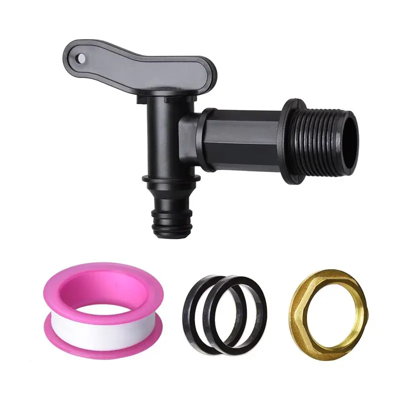 

ABFA 3/4In Water Butt Tap Plastic Snap-Fit Hosepipe Rain Barrel Water Butts BSP Thread Replacement Water Tap With Brass Nut 1Set