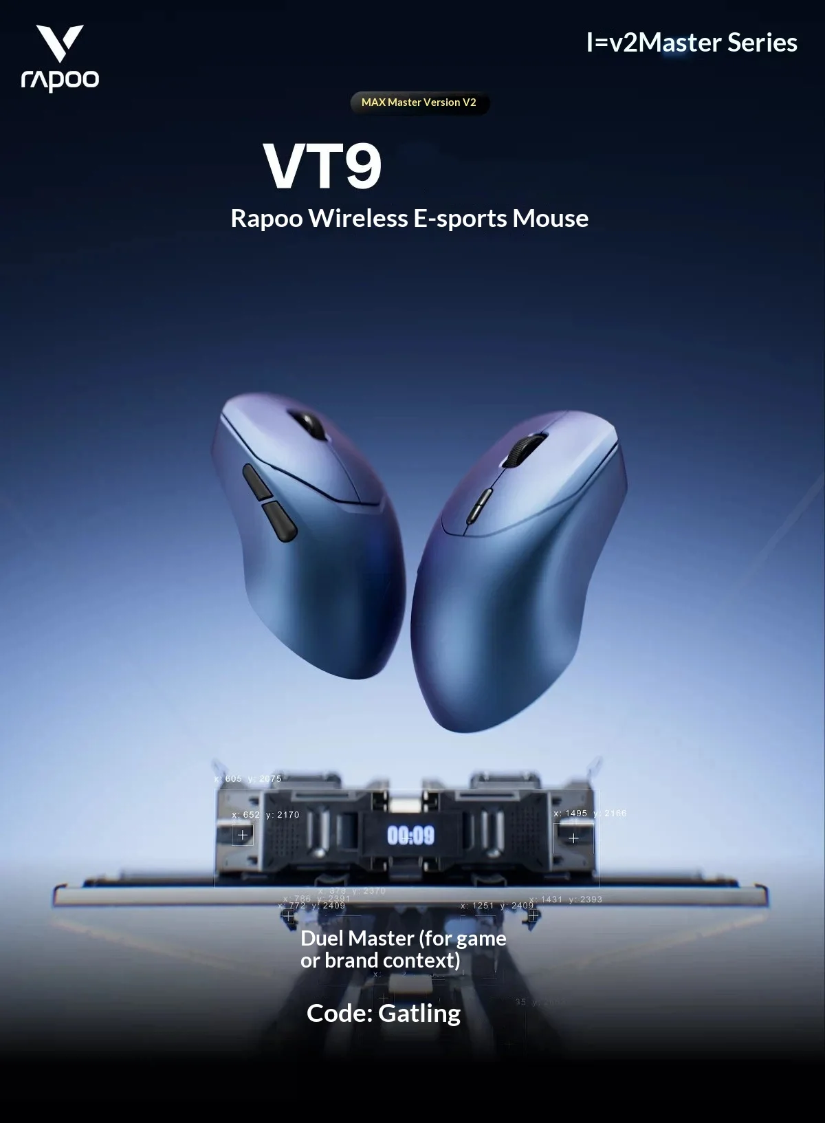 Rapoo VT9 MAX V2 Dual‑Mode Wireless Gaming Mouse Dual 8K Polling Rate Lightweight PAW3955 Sensor For Medium‑Large Hands FPS Game