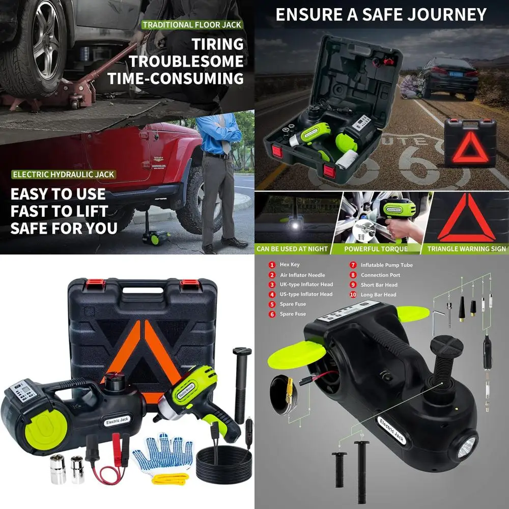 12V 5-Ton Electric Car Jack Kit with Impact Wrench, LCD Display for SUV, MPV, and Tire Pressure Monitor