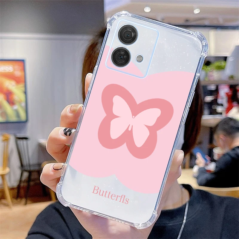 EDGE 40 Neo Cartoon Butterfly Transparent Phone Case For Motorola Moto Edge 40 30 30Neo 50Pro 30Pro 40Neo E13 E32 E22 E20 Cover