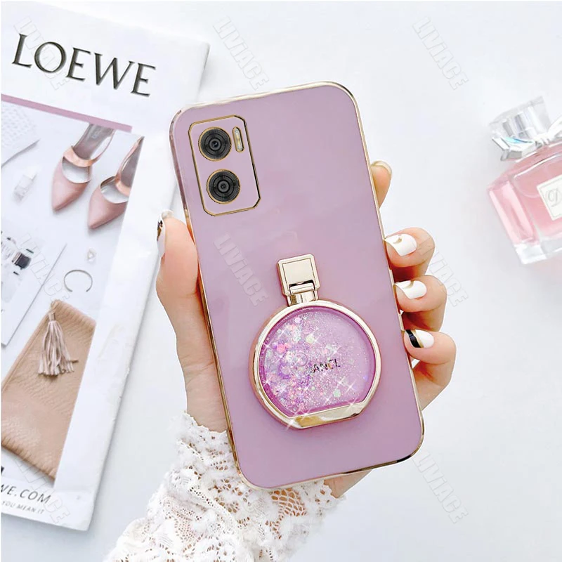 E 22 32 Quicksand Perfume Holder Phone Case On For Motorola Moto E22 E32 MotoE32 MotorolaE32 motoe22 Stand Cover