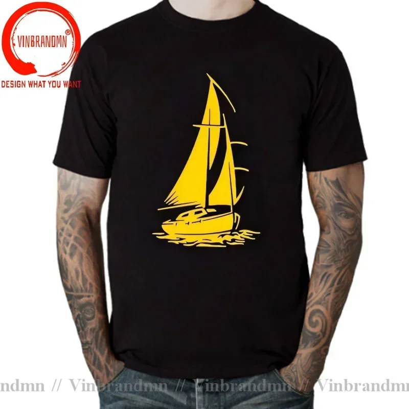 Funny Men's T Shirt Funny Yacht Boat Ship Sea Ocean Waves Casual Loose Handsome Short Sleeve O Neck Cotton Men TShirts Tees Tops