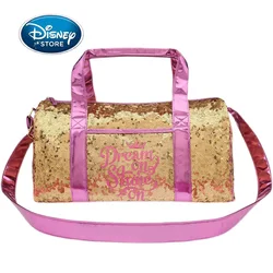 Disney Aurora Princess Gold Sequin equipaje Satchel Cartoon Sleeping Beauty, gran capacidad, bolsa de gimnasio portátil, bolsos de hombro