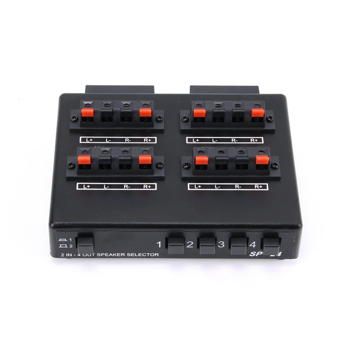 SP-24 Mini 2-IN-4-OUT Stereo Audio selettore amplificatore Switcher Box altoparlante Splitter