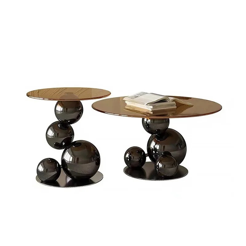 

Легкий роскошный шариковый журнальный столик из закаленного стекла из нержавеющей стали, креативный дизайнерский высокий и низкий комбинированный журнальный столик