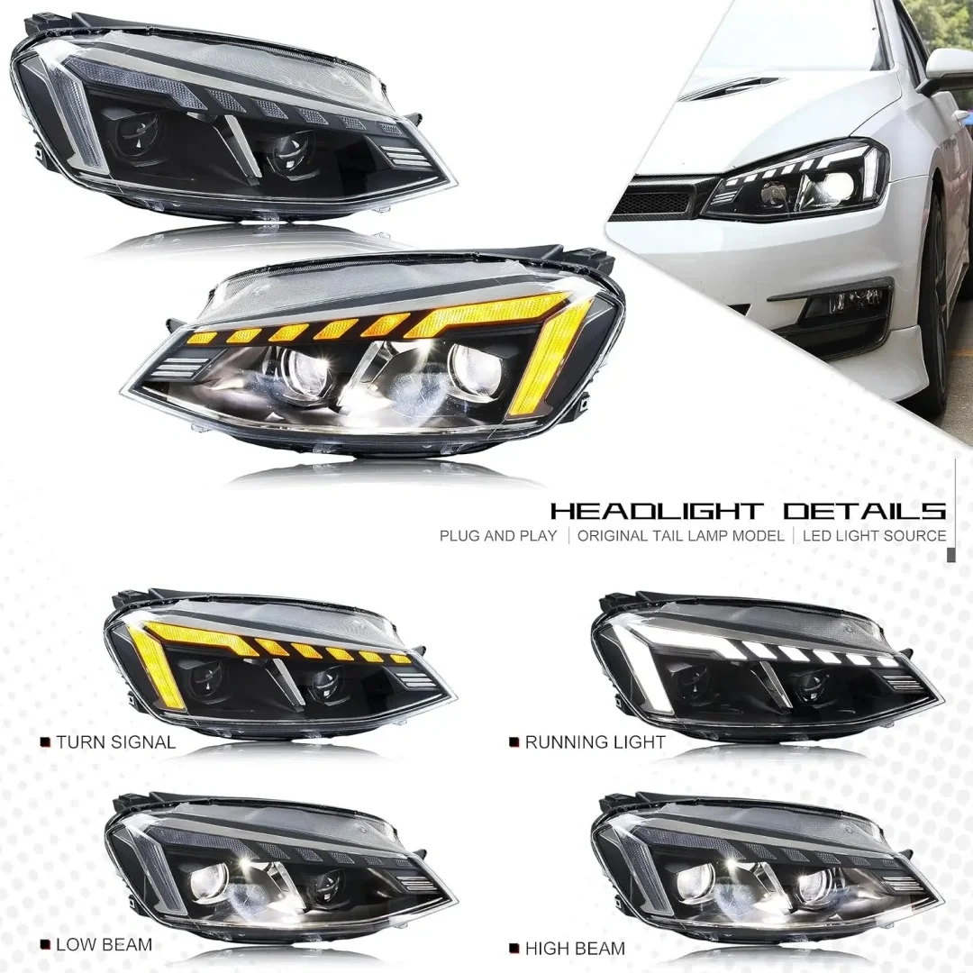 LED Headlights for Volkswagen VW Golf 7 VII MK7 2015 2016 2017 Sequential Turn Signal Start-up Animation Front Lamps Ass