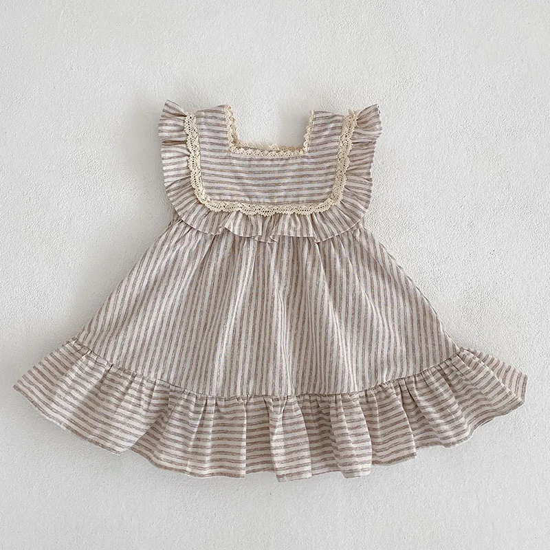 Korean Baby Girls Dress Summer New Kids Cute Princess Girl Dress Loose stripe Sleeveless Kids Cotton Clothes Outfit 1-6Y