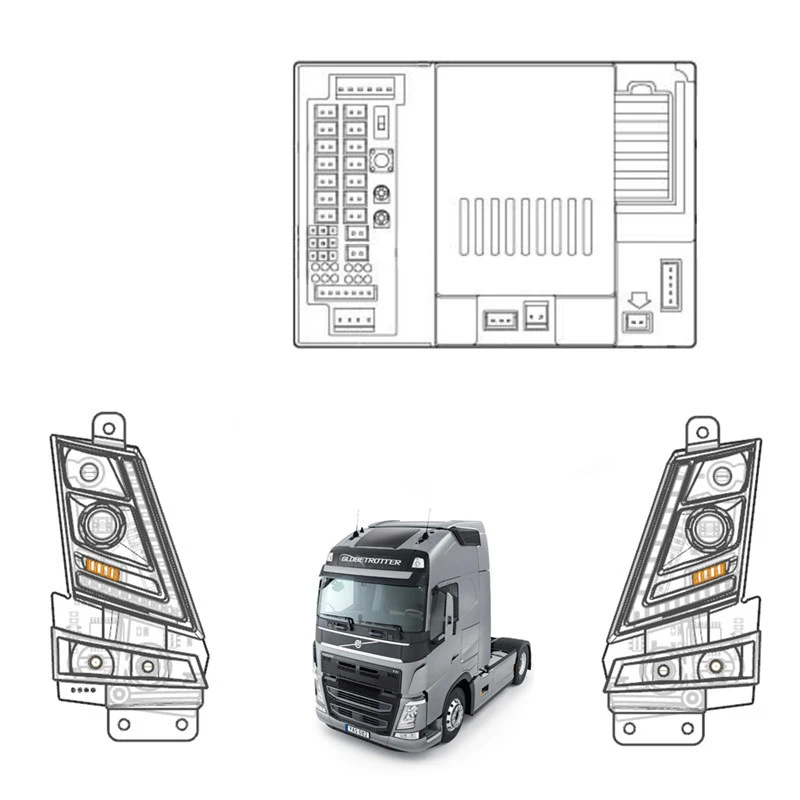 نظام إضاءة LED بمقياس 1:14 4 في 1 مجموعة إضاءة MFC-03 01 لشاحنة Tamiya RC VOLVO FH16 56360 56362