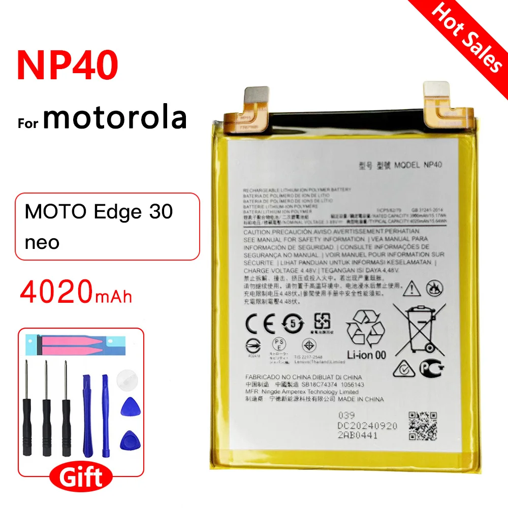 Genuine Replacement Battery 4020mAh NP40 Battery For Motorola moto edge 30 neo NP 40 Mobile Phone Batteries + Free Tools