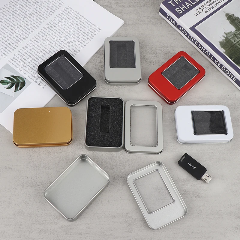 Tinplate U Disk Small Square Box Badge Gift Metal Packaging Box U Disk Large Square Box Window U Disk Small Iron Box