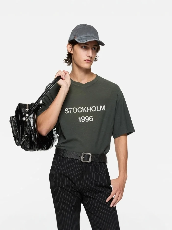 

Vintage Worn-Out Letter Print ort Sve round Ne T-irt Men's Loose Fit Cotton Sweatirt Casual American Retro Sle