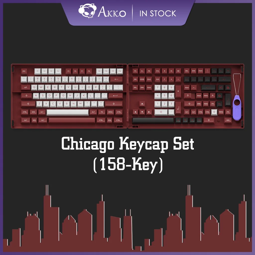 

Akko Chicago Theme Keycap Set 158-Key ASA Profile PBT Double-Shot Full Keycaps for Customization Mechanical Keyboards with Box