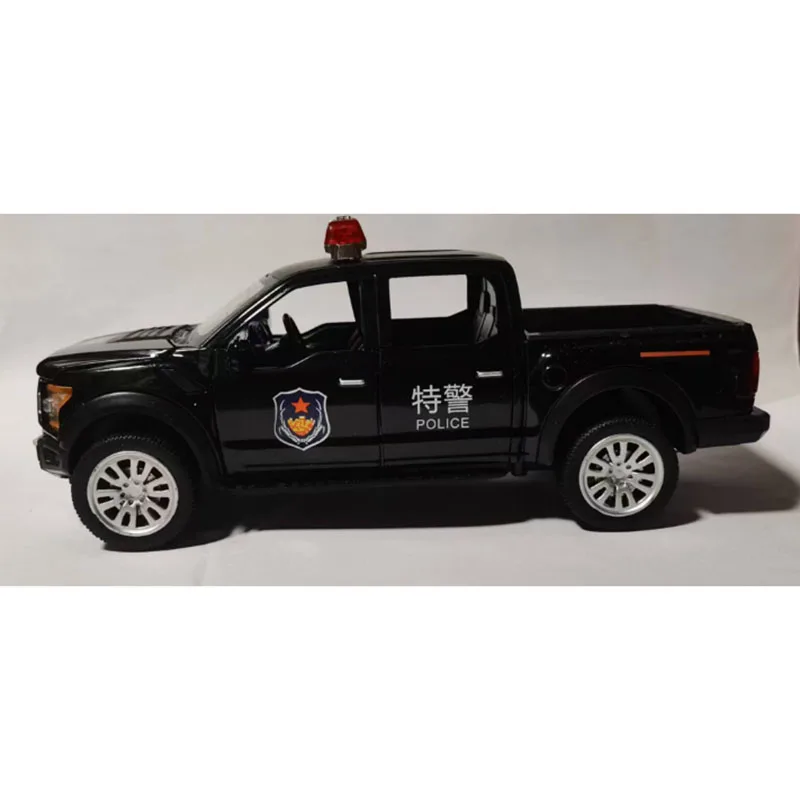 Camião Ford Classic Metal para crianças, escala 1:32 carro de polícia Diecast, luz para trás, carros modelo, presentes de brinquedo, coleção