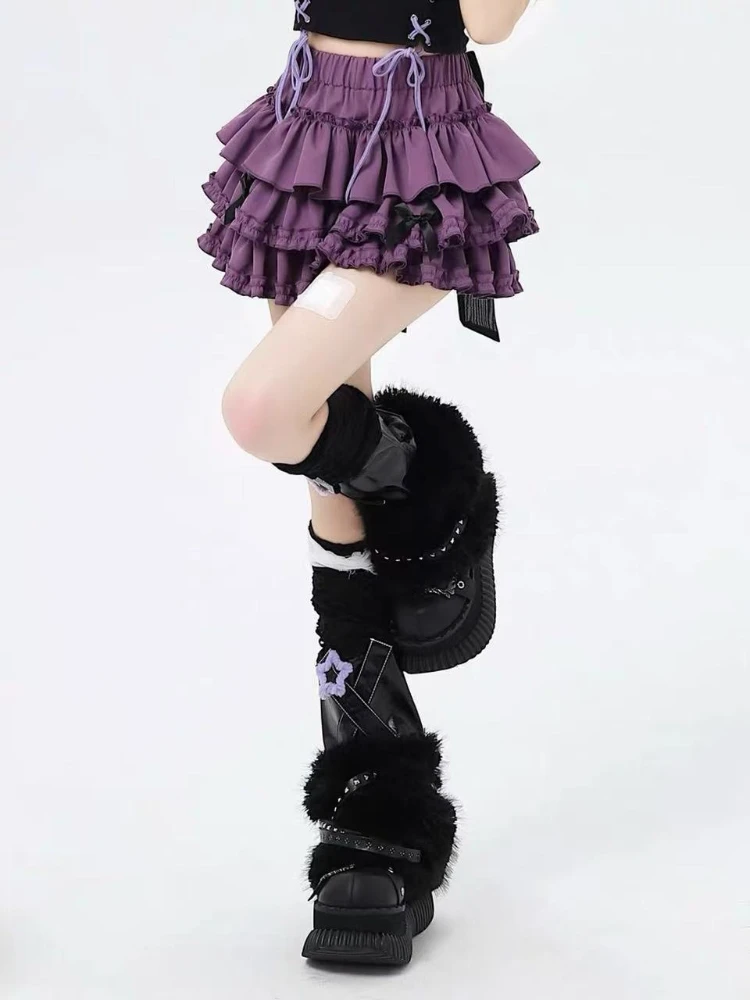 Y2k Japan Style Kawaii Short Party Skirt 2000s Harajuku Vintage Bow Sweet Lolita Summer Mini Skirt Elegant Pure Color Cake Skirt