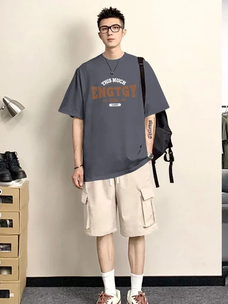 

Man Sets Sports Cotton Black Fashion 2024 Offer Youthful Emo T-shirts Shorts Suits For Men Korean Two Piece Set Clothing Basic