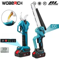 2 IN 1 Brushless 8 Inch Electric Chainsaw Cordless Pruning Shears + 40mm Wood Logging Pruning Chainsaw With 2 battery For Makita