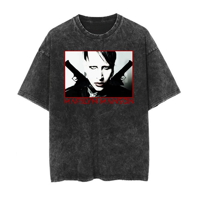 Fit Marilyn Manson Paintings Made of Old Wash Vintage Batik Art Rock Short Sleeved T-shirts