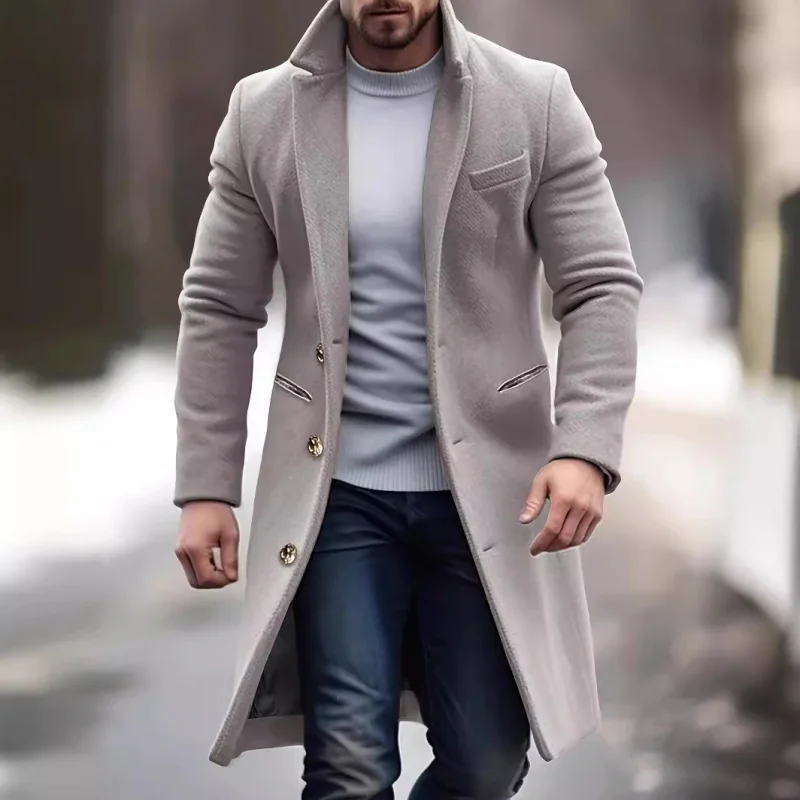 

Fashion Men's coatMen's Temperament Mid-Length Suit Coat Fall/Winter Slim Woolen Trench Coat