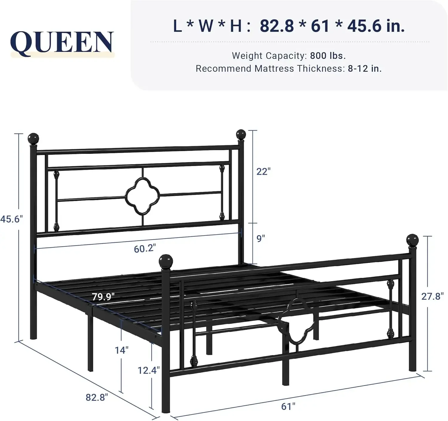 Size Metal Platform Bed Frame with Victorian Vintage Headboard and Footboard/Mattress Foundation/Under Bed Storage